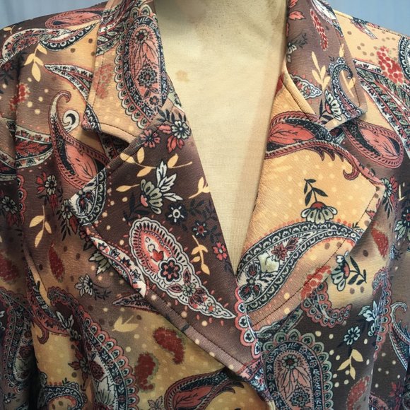 Spread Your Wings Womens Size XL Coat Jacket Brown Paisley Print Button Front - Picture 2 of 16